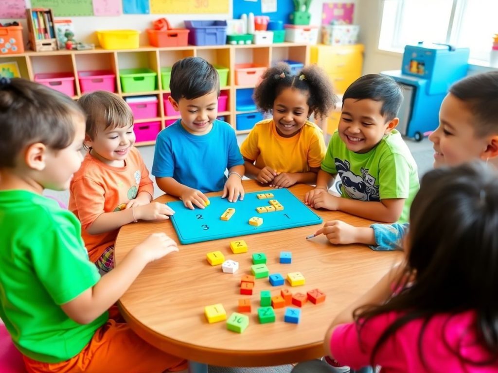 Copii jucându-se jocuri matematice în clasă.