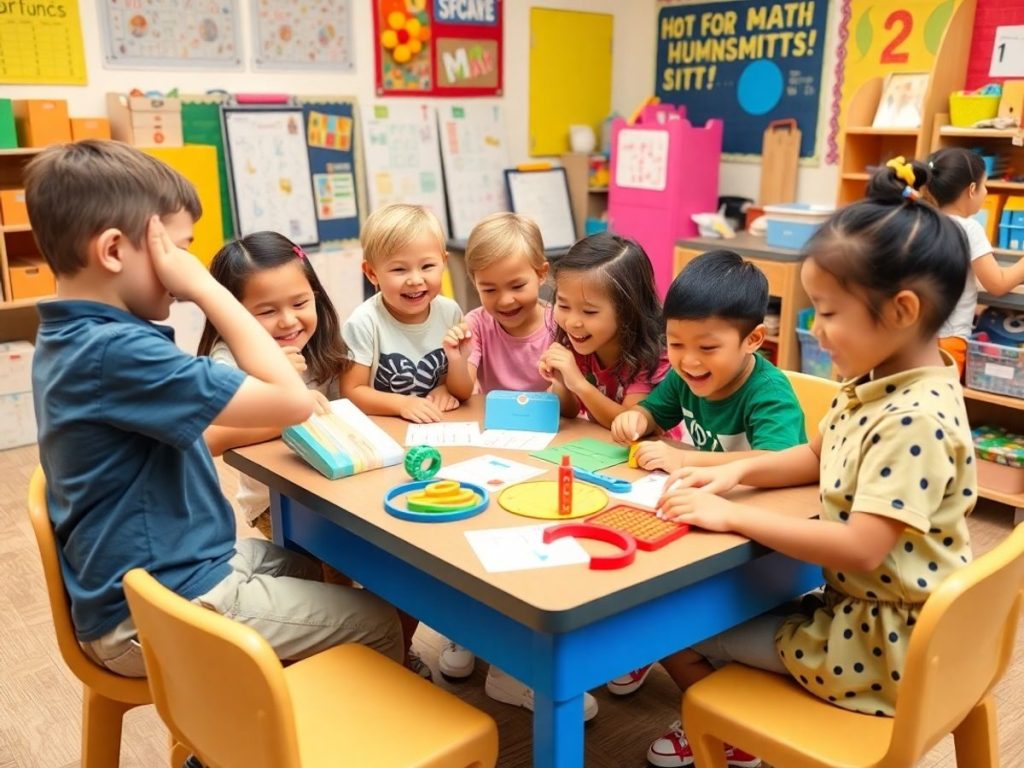Copii distrându-se în timpul activităților matematice distractive.