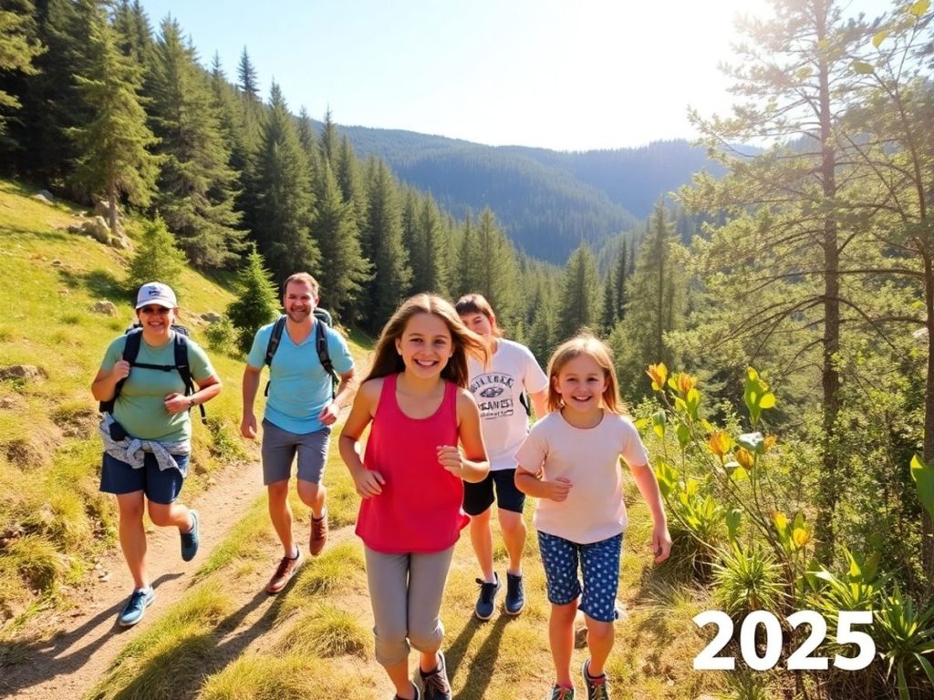 Familie bucurându-se de activități în aer liber.