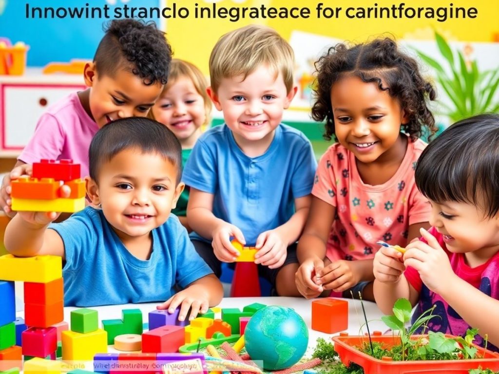 Copii jucându-se și învățând prin activități interactive.