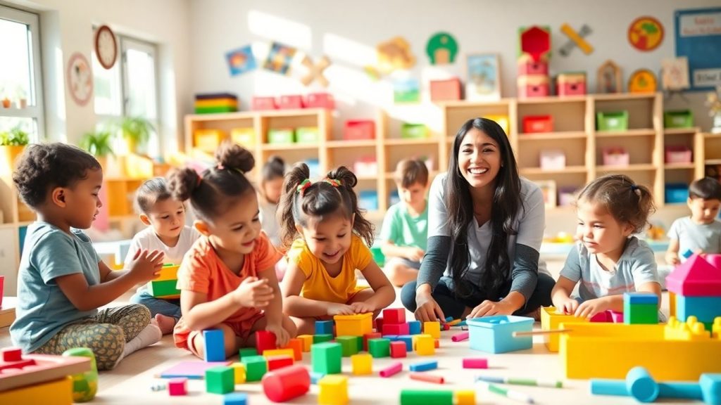 Copii se joacă și învață în clasă.